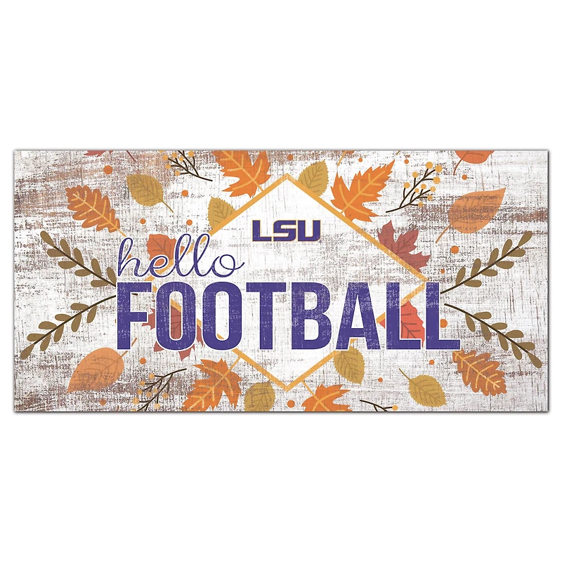 White LSU Tigers 6'' x 12'' Hello Football Wall Art