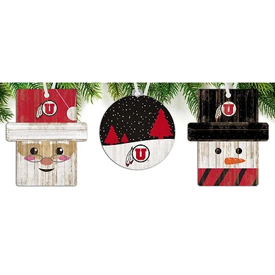 Utah Utes 3-Pack Ornament Set