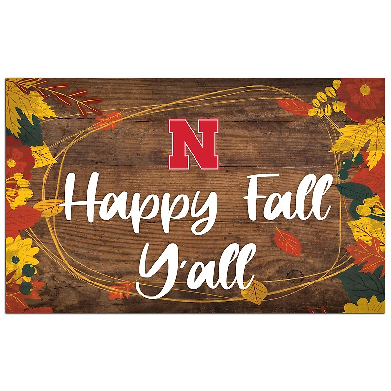 Nebraska Huskers 11'' x 19'' Happy Fall Y'all Sign
