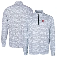 Men's Cutter & Buck Charcoal Cleveland Guardians Big & Tall Traverse Camo Print Stretch Quarter-Zip Pullover Top