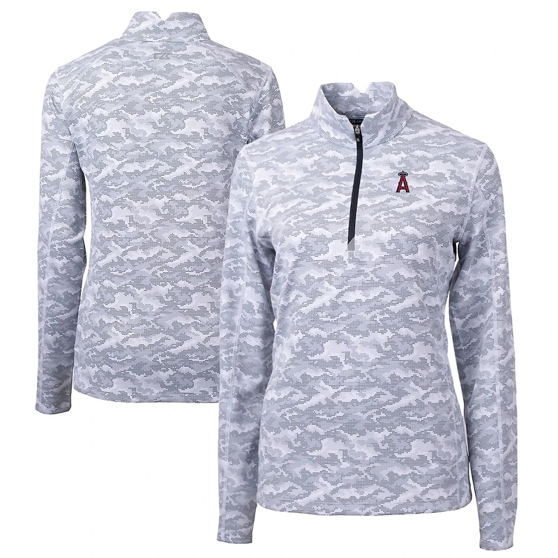 Women's Cutter & Buck Charcoal Los Angeles Angels Traverse Camo Print Stretch Quarter-Zip Pullover Top
