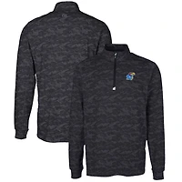 Men's Cutter & Buck Black Kansas Jayhawks Big & Tall Traverse Camo Print Stretch Quarter-Zip Pullover Top