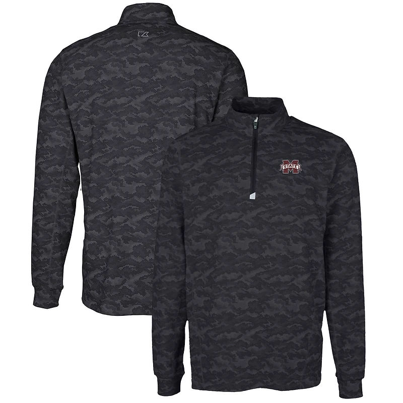 Men's Cutter & Buck Black Mississippi State Bulldogs Big & Tall Traverse Camo Print Stretch Quarter-Zip Pullover Top