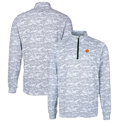 Men's Cutter & Buck Charcoal Clemson Tigers Big & Tall Traverse Camo Print Stretch Quarter-Zip Pullover Top