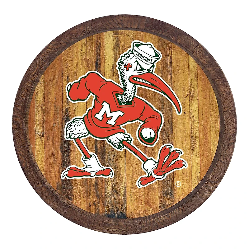 Brown Miami Hurricanes Mascot Faux Barrel Top Sign