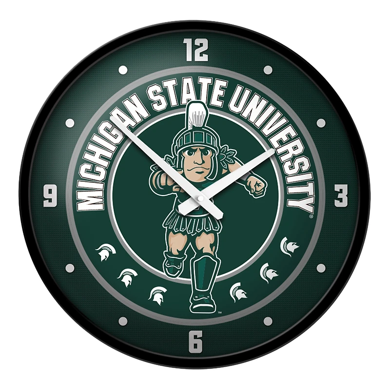 Green Michigan State Spartans Mascot Modern Disc Wall Clock