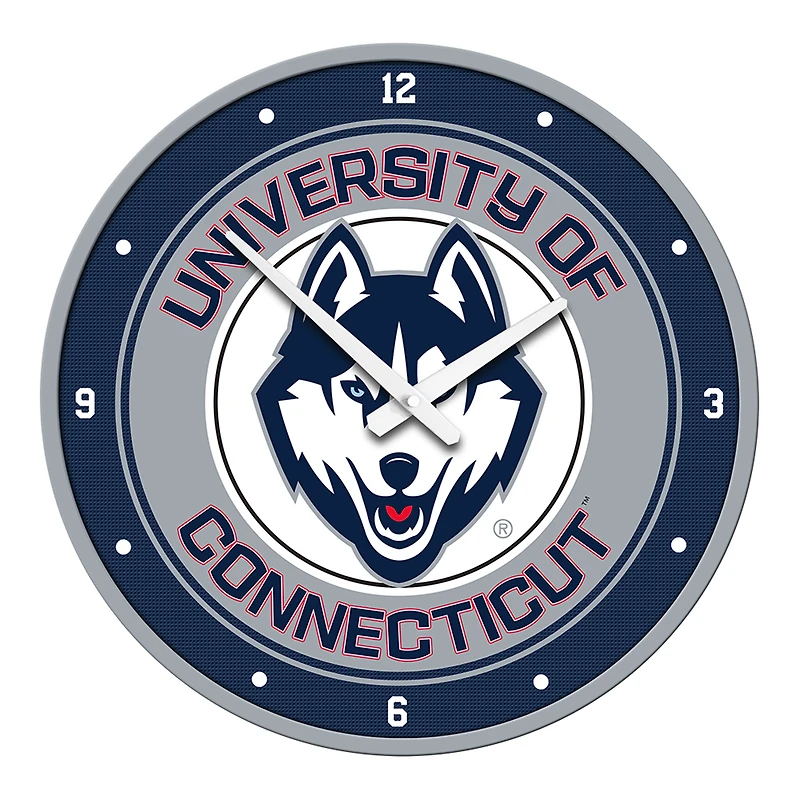 Silver UConn Huskies Modern Disc Wall Clock