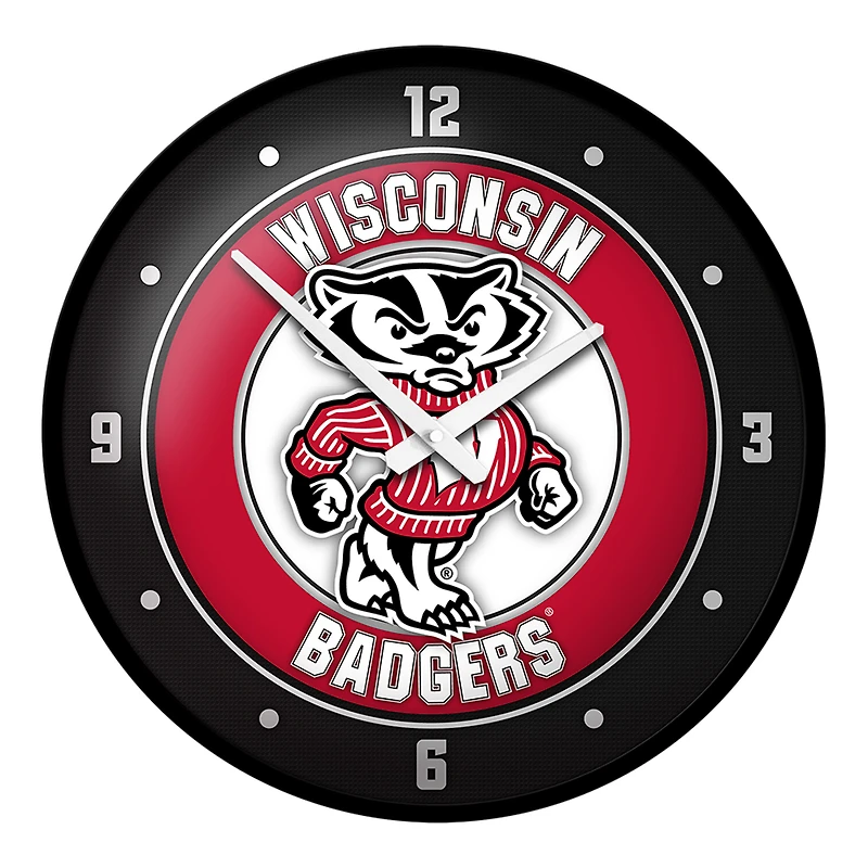 Black Wisconsin Badgers Modern Disc Wall Clock