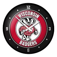 Black Wisconsin Badgers Modern Disc Wall Clock