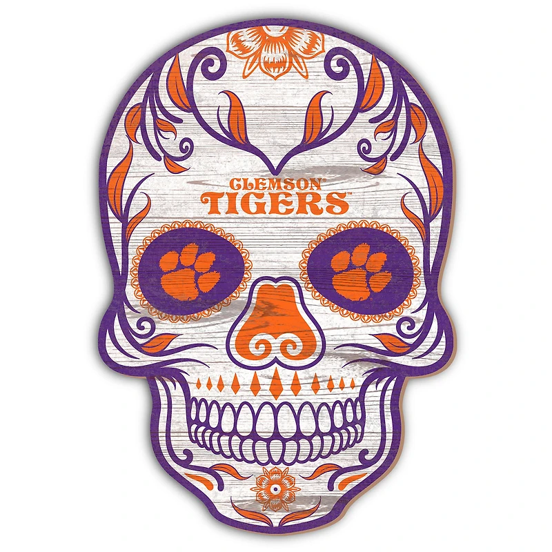 Clemson Tigers 12'' Sugar Skull Sign