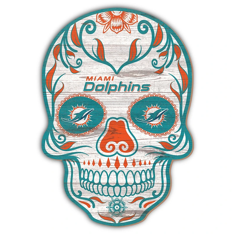 Miami Dolphins 12'' Sugar Skull Sign