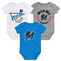 Infant Blue/White/Heather Gray Miami Marlins Biggest Little Fan 3-Pack Bodysuit Set