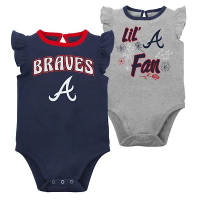 Girls Newborn & Infant Navy/Heather Gray Atlanta Braves Little Fan Two-Pack Bodysuit Set