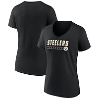 Women's Black Pittsburgh Steelers Primary Play V-Neck T-Shirt