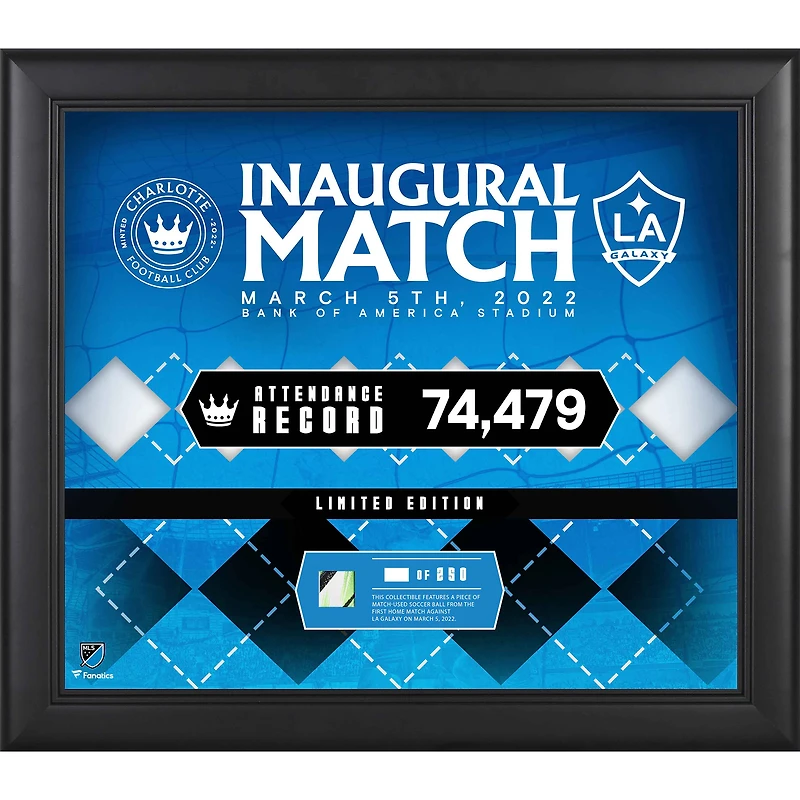 Charlotte FC Framed 15" x 17" 2022 Inaugural Home Match vs. LA Galaxy Version 2 Collage with a Piece of Match-Used Soccer Ball - Limited Edition of 250