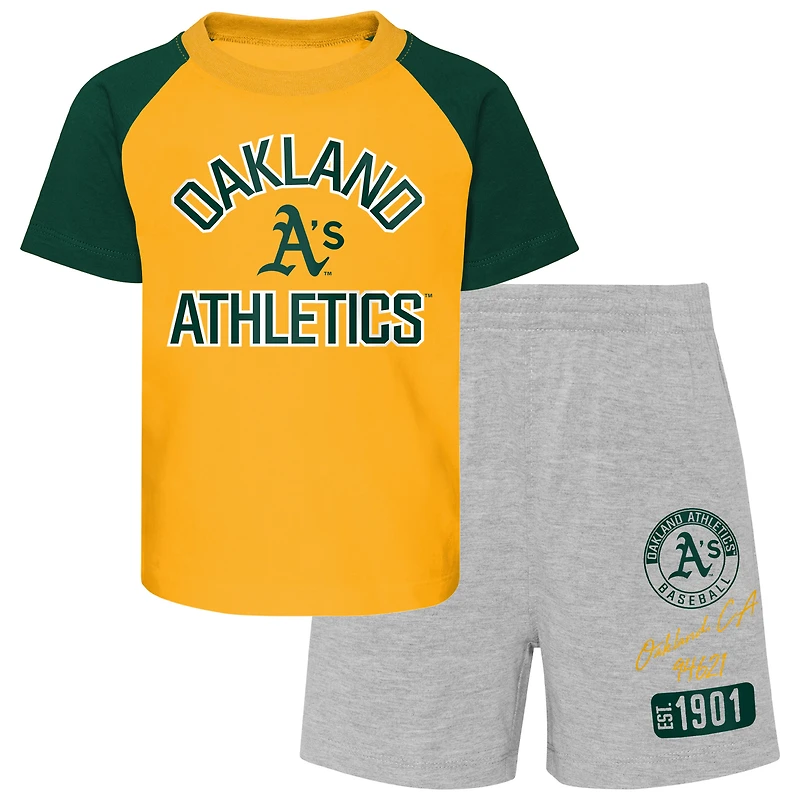 Toddler Gold/Heather Gray Athletics Two-Piece Groundout Baller Raglan T-Shirt & Shorts Set