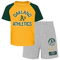Toddler Gold/Heather Gray Athletics Two-Piece Groundout Baller Raglan T-Shirt & Shorts Set