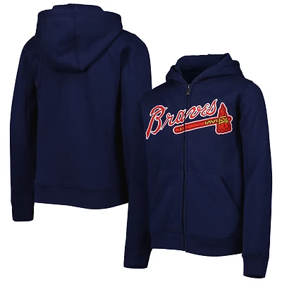 Youth Navy Atlanta Braves Wordmark Full-Zip Fleece Hoodie