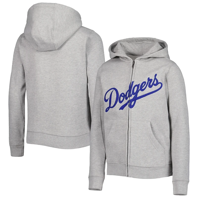 Youth Heather Gray Los Angeles Dodgers Wordmark Full-Zip Fleece Hoodie