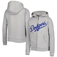 Youth Heather Gray Los Angeles Dodgers Wordmark Full-Zip Fleece Hoodie