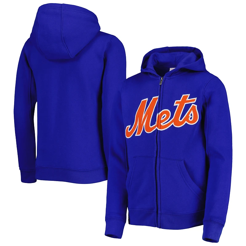 Youth Royal New York Mets Wordmark Full-Zip Fleece Hoodie
