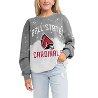 Women's Gameday Couture Gray Ball State Cardinals Twice As Nice Faded Crewneck Sweatshirt