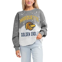 Women's Gameday Couture Gray Marquette Golden Eagles Twice As Nice Faded Crewneck Sweatshirt