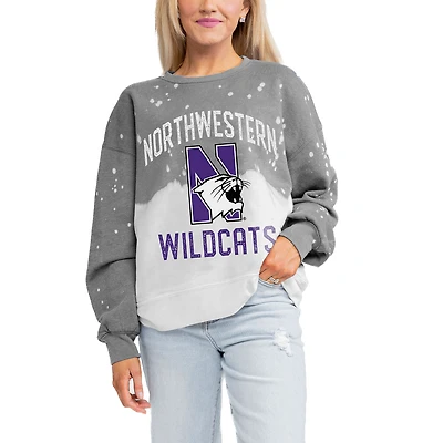 Women's Gameday Couture Gray Northwestern Wildcats Twice As Nice Faded Crewneck Sweatshirt