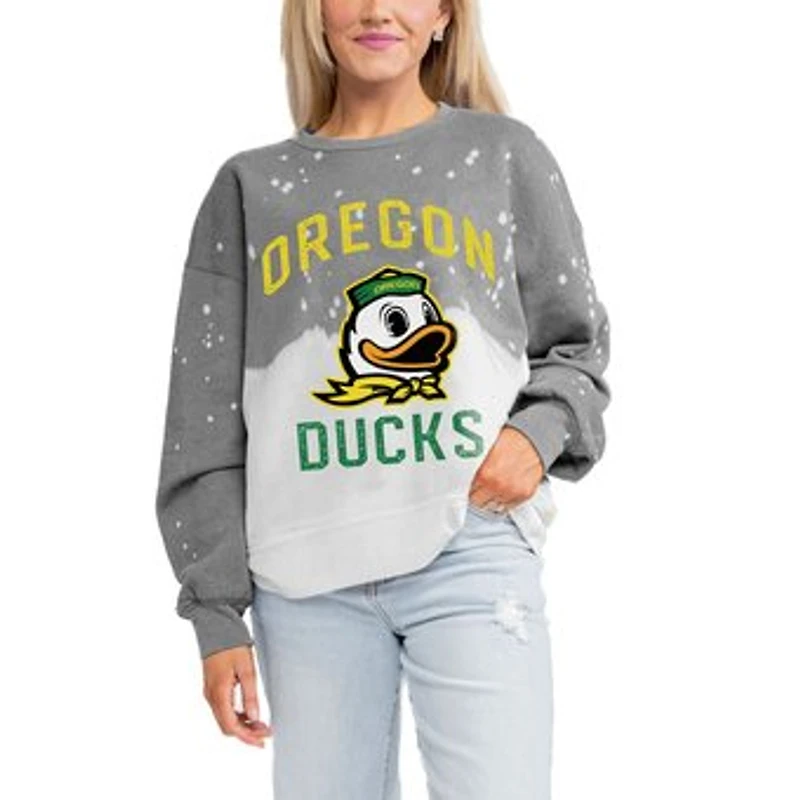 Women's Gameday Couture Gray Oregon Ducks Twice As Nice Faded Crewneck Sweatshirt