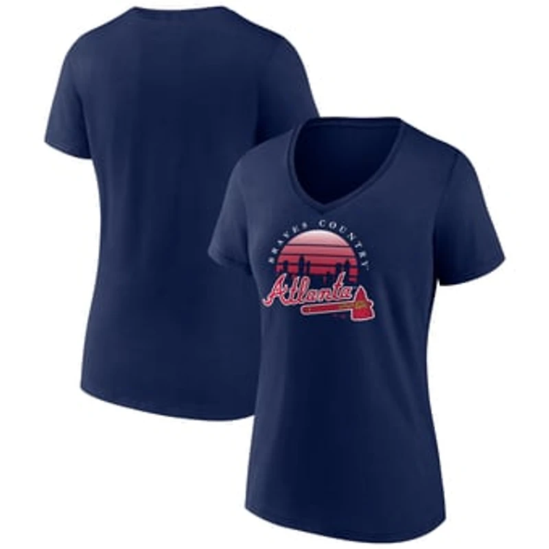 Women's Navy Atlanta Braves One Champion V-Neck T-Shirt