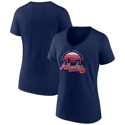 Women's Navy Atlanta Braves One Champion V-Neck T-Shirt