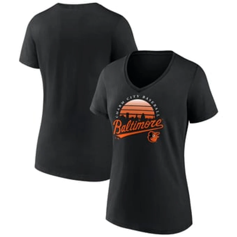 Women's Black Baltimore Orioles One Champion V-Neck T-Shirt