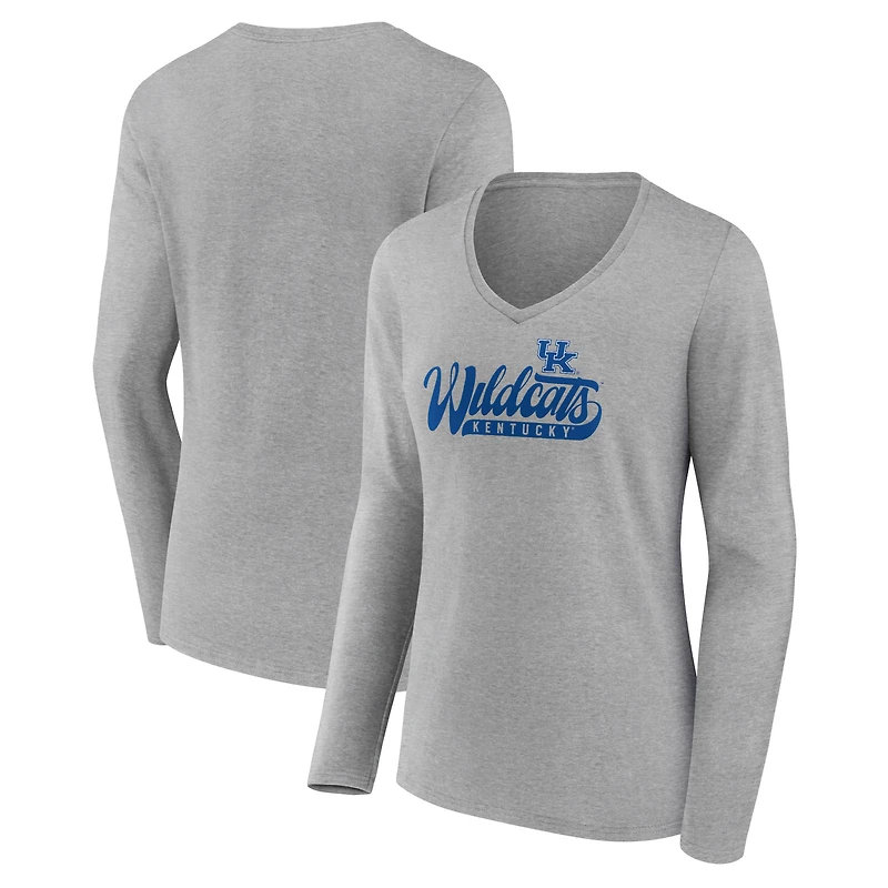Women's Heathered Gray Kentucky Wildcats Speed Tested V-Neck Long Sleeve T-Shirt