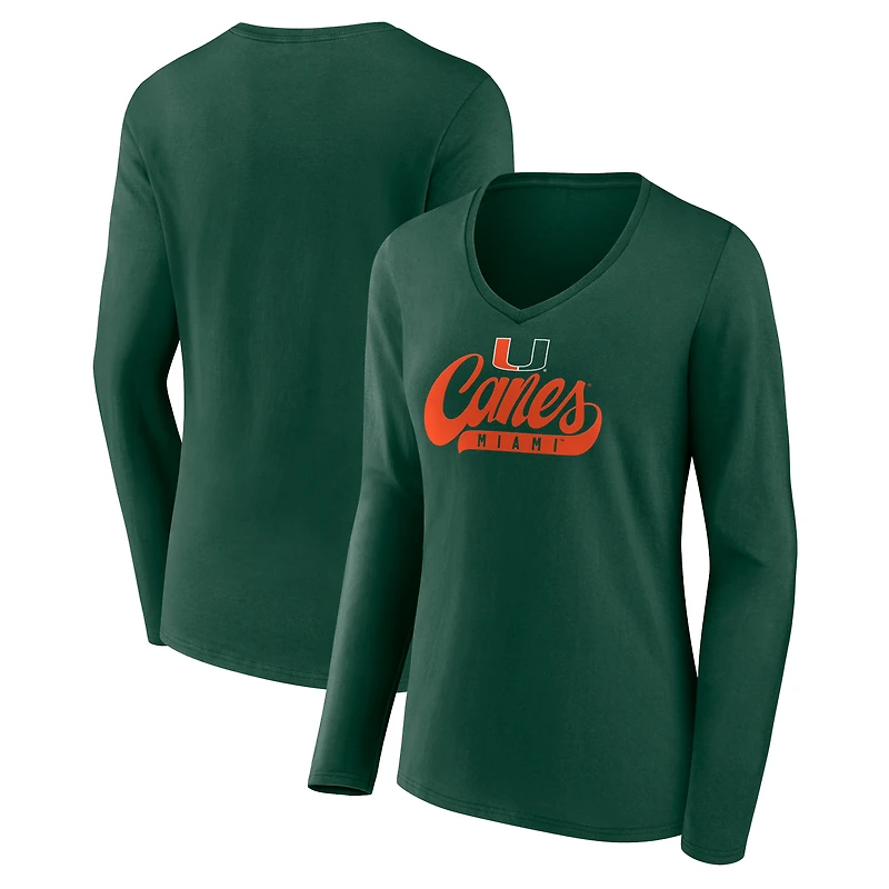 Women's Green Miami Hurricanes Speed Tested V-Neck Long Sleeve T-Shirt
