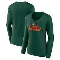 Women's Green Miami Hurricanes Speed Tested V-Neck Long Sleeve T-Shirt