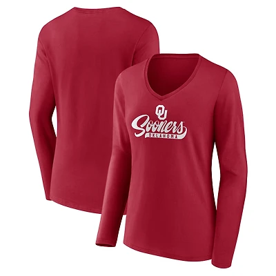 Women's Crimson Oklahoma Sooners Speed Tested V-Neck Long Sleeve T-Shirt