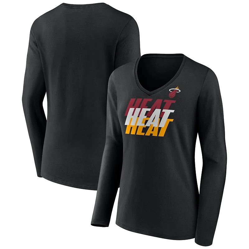 Women's Black Miami Heat Tumble V-Neck Long Sleeve T-Shirt