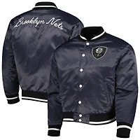 Men's AUTHMADE Charcoal Brooklyn Nets 10th Anniversary Satin Full-Snap Baseball Jacket