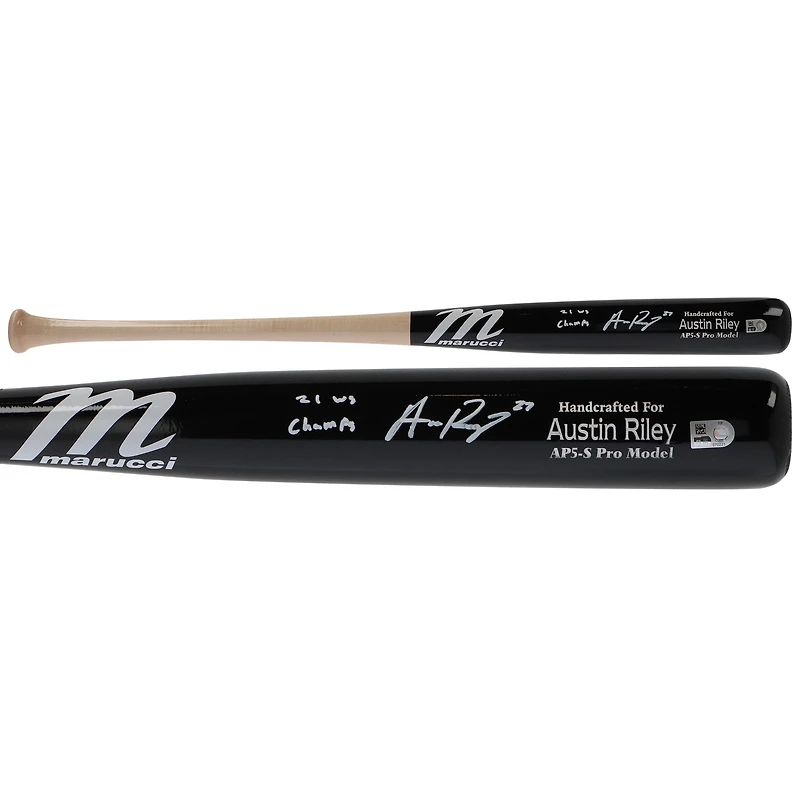 Austin Riley Atlanta Braves Autographed Marucci Game Model Bat with "21 WS Champs" Inscription