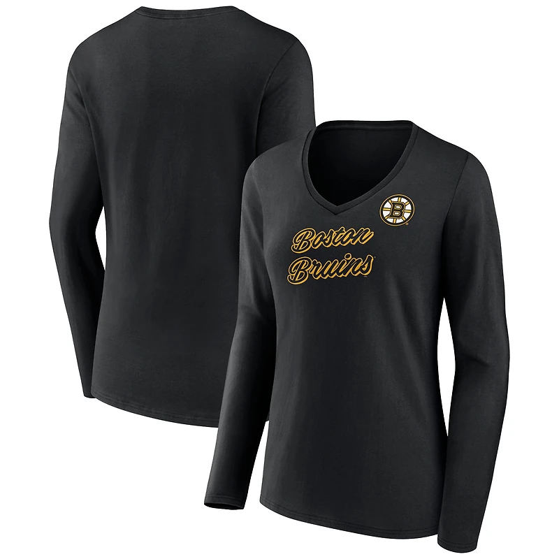 Women's Black Boston Bruins Forge Long Sleeve V-Neck T-Shirt