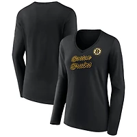 Women's Black Boston Bruins Forge Long Sleeve V-Neck T-Shirt