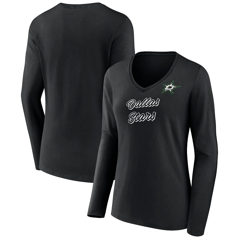 Women's Black Dallas Stars Forge Long Sleeve V-Neck T-Shirt