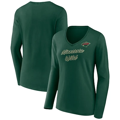 Women's Green Minnesota Wild Forge Long Sleeve V-Neck T-Shirt
