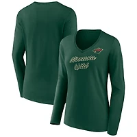 Women's Green Minnesota Wild Forge Long Sleeve V-Neck T-Shirt