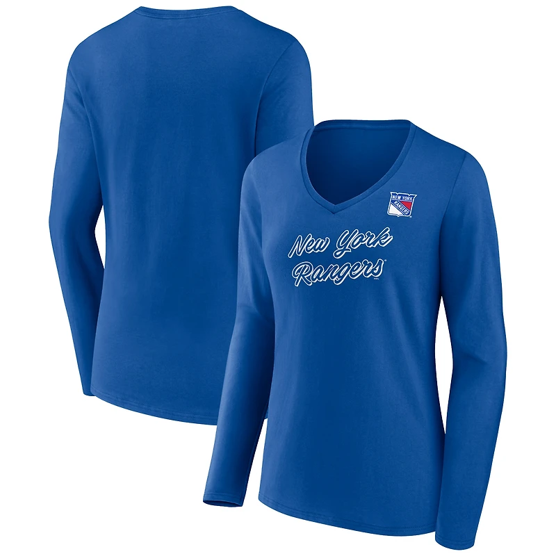 Women's Blue New York Rangers Forge Long Sleeve V-Neck T-Shirt