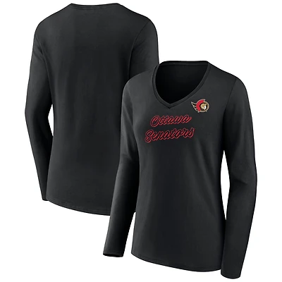 Women's Black Ottawa Senators Forge Long Sleeve V-Neck T-Shirt