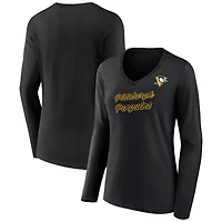 Women's Black Pittsburgh Penguins Forge Long Sleeve V-Neck T-Shirt