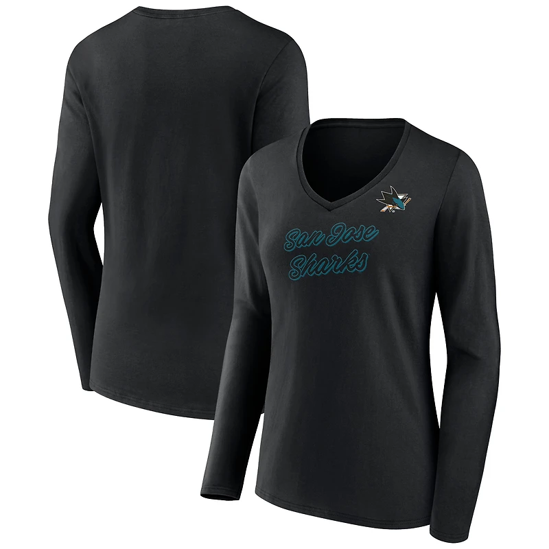 Women's Black San Jose Sharks Forge Long Sleeve V-Neck T-Shirt