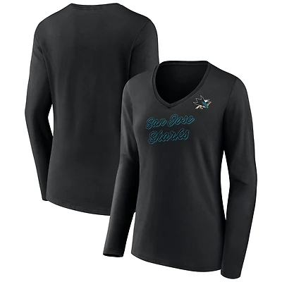 Women's Black San Jose Sharks Forge Long Sleeve V-Neck T-Shirt