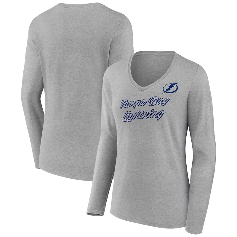 Women's Heathered Gray Tampa Bay Lightning Forge Long Sleeve V-Neck T-Shirt
